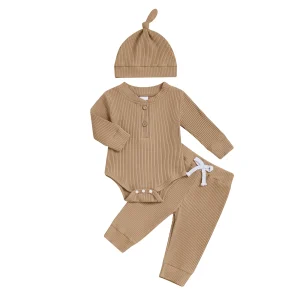 Ensemble vêtements bébé garçon barboteuse longues 3 pièces automne style moderne bébé confort coton stretch
