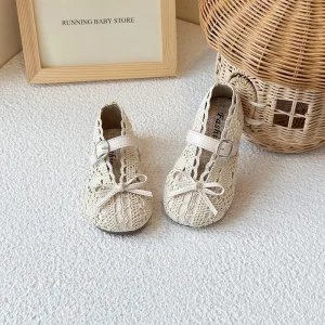 Chaussures bébé ballerines dentelle respirante antidérapant filles été 2025 beige Chaussures bébé ballerines dentelle respirante antidérapant filles été 2025 beige