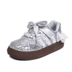 Chaussures décontractées bébé fille baskets paillettes nœud antiglisse confort Chaussures décontractées bébé fille baskets paillettes nœud antiglisse confort