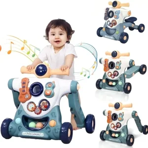 Trotteur éducatif 3 en 1 pour bébé de 6 à 18 mois, avec jouets d’activité de divertissement, poussette réglable Trotteur éducatif 3 en 1 pour bébé de 6 à 18 mois, avec jouets d’activité de divertissement, poussette réglable