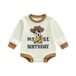 Body de célébration 1er anniversaire bébé garçon fille vêtement festif motif cowboy western coton confortable respirant cadeau naissance Anniversary