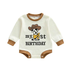 Body de célébration 1er anniversaire bébé garçon fille vêtement festif motif cowboy western coton confortable respirant cadeau naissance Anniversary