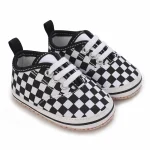 Chaussures bébé garçon 018 mois baskets classiques en toile coton semelle souple caoutchouc motif damier noir blanc fermeture élastique confort marche