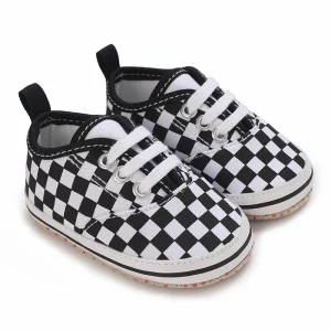Chaussures bébé garçon 018 mois baskets classiques en toile coton semelle souple caoutchouc motif damier noir blanc fermeture élastique confort marche Chaussures bébé garçon 018 mois baskets classiques en toile coton semelle souple caoutchouc motif damier noir blanc fermeture élastique confort marche