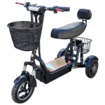 Scooter électrique 3 roues pliant siège rembourré panier avant mobilité urbaine usage familial design moderne poids 39kg noir mat