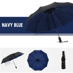 Parapluie double couche entièrement automatique résistant au vent bleu marine portable élégant protection bébé usage quotidien intempéries accessoire parent style moderne qualité supérieure