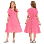 Robe princesse élégante mousseline soie fille Vneck ruffles occasion spéciale mariage anniversaire bal promo été