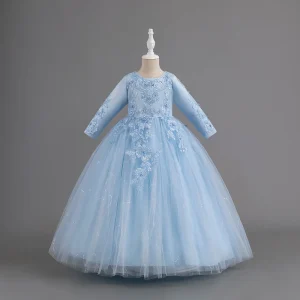 Robe de fête pour filles en tulle bleu pastel brodée et pailletée style romantique robe de bal élégante pour cérémonie