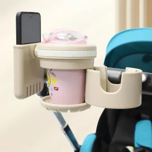 Support téléphone et gobelet multifonctionnel pour poussette bébé antidérapant rotatif 360° design moderne 2 en 1 accessoire pratique