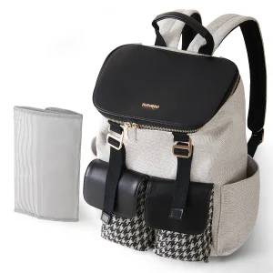 Sac à dos à couches Sunveno multifonction style houndstooth coussin proxy grande capacité portage pratique design moderne maman bébé 036m accessoires poussette portage bébé