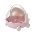 Boîte de rangement bébé conteneur jouets design moderne antipoussière couvercle transparent base rose roues blanches solution rangement安全 .usage polyvalent