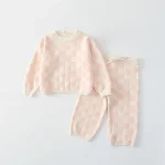 Ensemble vêtements bébé fille garçon pull pantalon 2 pièces printemps automne hiver 15 ans carreaux rose