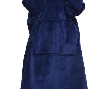 Robe de détente en sherpa adulte homme/femme bleu marine capuchon poche douce portable home soirées cocooning