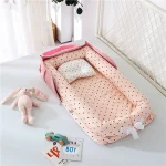 Nouveau Nid de bébé Portable Berceau de Lit pour NouveauNé Coussin de Poussette Confort et Sécurité Design Rose à pois