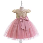 Robe princesse fille occasion spéciale robe longue satin tulle bow fleurs dorées sequins 26 ans