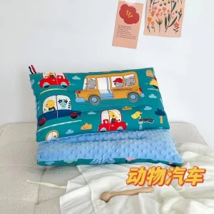 Oreiller doux bébé velours confortable appuitête respirant 100% coton bio design animal cars usage stroller bassinetteปลอดภัย