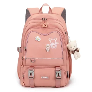 Girls School Backpack Pink Multiple Compartments Waterproof Stylish Design Comfortable Lightweight Durable