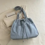 Sac à bandoulière en denim Oxford grande capacité style casual cordon de serrage sac fourretout pratique pour quotidien