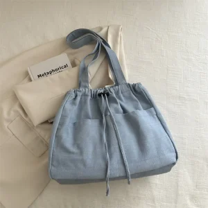 Sac à bandoulière en denim Oxford grande capacité style casual cordon de serrage sac fourretout pratique pour quotidien Sac à bandoulière en denim Oxford grande capacité style casual cordon de serrage sac fourretout pratique pour quotidien