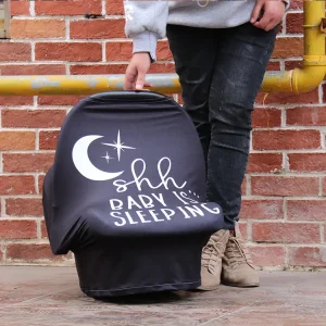 Couvre Siège Auto Bébé Doux Housse Protection Sommeil Design Moderne Message ‘Shh Baby Sleeping’ Matériel Synthétique Noire et Blanc Couvre Siège Auto Bébé Doux Housse Protection Sommeil Design Moderne Message ‘Shh Baby Sleeping’ Matériel Synthétique Noire et Blanc