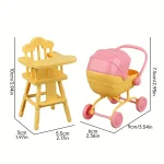 Ensemble Poussette et Chaise Haute Miniatures en Plastique Jouet Éducatif pour Poupées Décoration Maison de Poupée 2 Pièces Sécurité Créativité 312 Ans