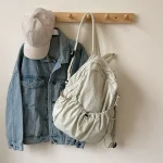 Sac à dos décontracté grande capacité style junior étudiant veste denim casquette beige Voyage sac en tissu coréen mode urbain