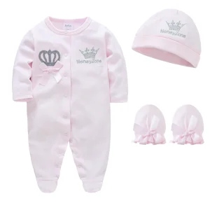 Ensemble vêtements bébé fille 09 mois combinaison bonnet moufles 100% coton doux style élégant Honey Zone pyjama confortable cadeau naissance Ensemble vêtements bébé fille 09 mois combinaison bonnet moufles 100% coton doux style élégant Honey Zone pyjama confortable cadeau naissance