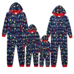 Tenues assorties pour famille de Noël combinaison à capuche barboteuse à manches longues pyjama pour adultes et enfants Look de Noël nouvelle collection 2025  Navy