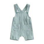 Romper bébé été coton vert clair bretelles boutons poches sans manches 02 ans fille garçon confort pratique
