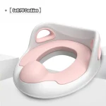 Coussin toilette bébé PU rembourré siège réducteur toilettes avec poignées antidérapantes confortable et durable blanc rose pour enfants 1336 mois et plus