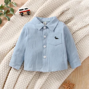 Chemise longues manches pour bébé garçon coton doux Haze Blue 13 ans col classique poche motif style moderne confortable SHEIN Chemise longues manches pour bébé garçon coton doux Haze Blue 13 ans col classique poche motif style moderne confortable SHEIN