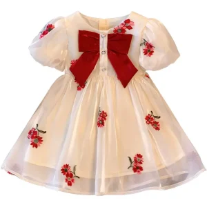 Robe de princesse pour filles style romantique blanche avec broderies florales satin bow occasion spéciale cadeau anniversaire été 25 ans
