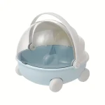 Berceau bébé en plastique bleu pastel boîte de rangement moderne avec couvercle transparent et roues