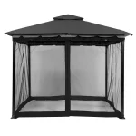Abri de jardin en métal et mesh noir canopé antimoustique extérieur gazebo moderne pour camping et fêtes