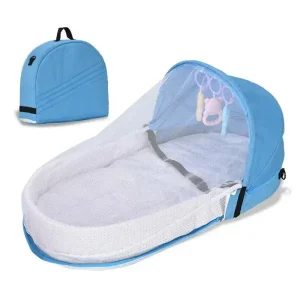 Lit portable bébé pliable avec moustiquaire et jouets suspendus  Design biomimétique  Usage extérieur et voyage  Matelas confortable  Sécurité renforcée