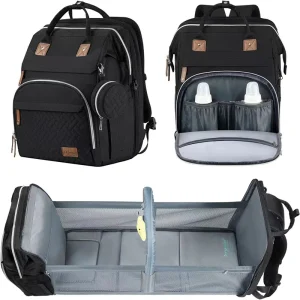 Sac à dos bébé multifonctionnel avec poches isolantes sangle antivol design moderne style élégant sac à langer pratique noir Sac à dos bébé multifonctionnel avec poches isolantes sangle antivol design moderne style élégant sac à langer pratique noir