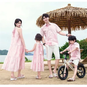 Famille correspondant tenues femmes filles robe sans manches famille de mère fille correspondant ensemble père et fils correspondant T-Shirt Holi