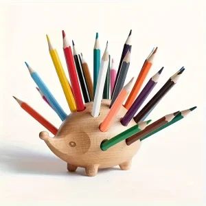 Portestylo hérisson en bois  Organisateur de bureau original pour crayons étude et bureau  Accessoire écolier coloré et ludique