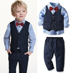 Ensemble vestimentaire bébé garçon élégant complet gilet chemise pantalon nœud papillon occasion formelle Ensemble vestimentaire bébé garçon élégant complet gilet chemise pantalon nœud papillon occasion formelle