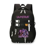 Sac à dos école adolescents jeunes adultes style moderne tendance HUNTRAX logo violet HUNGRY design graphique personnages colorés sportswear polyester durable