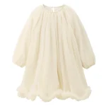 Robe légère pour filles longues manches usage quotidien style romantique coton polyester robe fluide robe tulle robe princesse robe enfant robe jeune adulte robe semiformelle robe automne robe beige