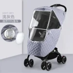 Housse de pluie universelle 2 en 1 pour poussette imperméable capuche chaude en coton accessoires bébé hiver light grey
