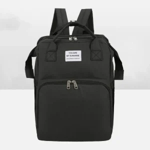 Sac à dos maman multifonction pliable noir grande capacité bébé couches bouteilles épaules rembourrées fermeture éclair portable YOU ARE MY SUNSHINE