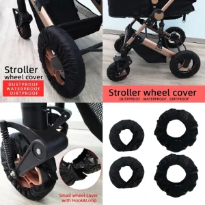 Housse de protection pour roues de poussette 4 pièces antipoussière tissu Oxford fixation hook & loop design moderne protection contre l&rsquo;eau et la saleté Usage extérieur et urbain