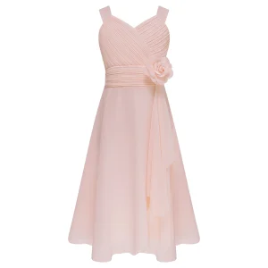 Robe de Soirée Élégante pour Adolescentes Tenue de Princesse en Mousseline Corsage Froncé pour Bal Mariage Anniversaire Demoiselle d’Honneur Rose Poudré Robe de Soirée Élégante pour Adolescentes Tenue de Princesse en Mousseline Corsage Froncé pour Bal Mariage Anniversaire Demoiselle d’Honneur Rose Poudré