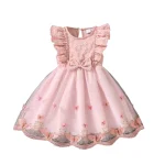 Robe princesse fille 47 ans col rond manches ailes nœud papillon floral broderie vêtement été fête anniversaire