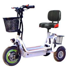 Mini Tricycle électrique pliable Dailbot 10 pouces 3 roues Scooter électrique pour adulte banlieue siège confortable panier blanc avec dossier