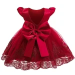 Robe princesse tulle satin rouge manches courtes nœud satin mariage anniversaire Noël enfants filles 12 ans