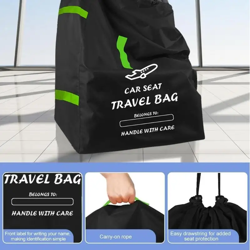 Sac de transport siège auto imperméable portée facile protection totale nylon/polyester compact et portable pour bébé voyage résistant design moderne couleur noire et vert fluo