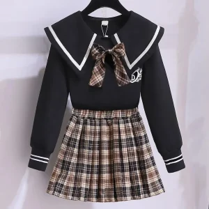 Ensemble filles uniforme scolaire style préppy robe jupe écolière tunique coton polyester accessoires mode enfants filles ado